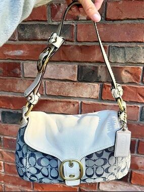 Coach Bleecker Denim Signature Duffle Flap Bag